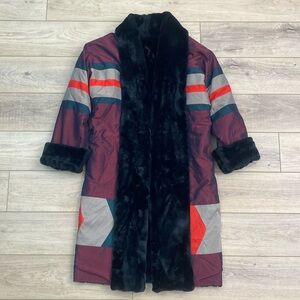 Rare*‎ 80's Vintage Reversible Cocoon Coat Faux Fur Taffeta